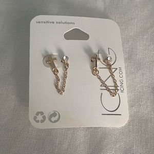 Cute gold cross & diamond connected earrings, original packaging,great quality